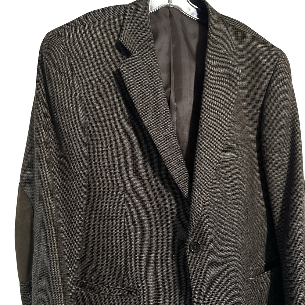 Stafford Essentials Mens 46R‎ Classic Fit 100% Wool Blazer Brown Elbow Patches